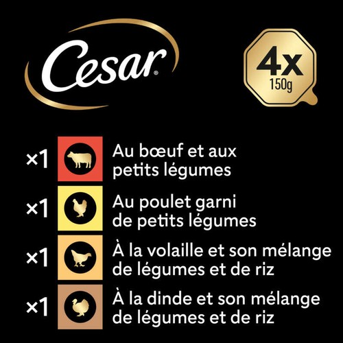 Cesar Barquettes en terrine pour chien au cœur de légumes 4x150g