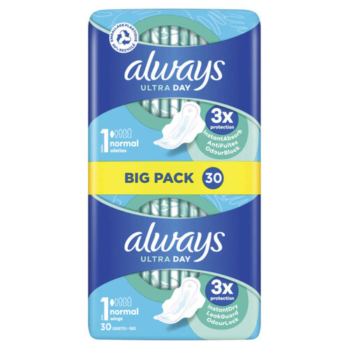 Always ultra serviettes normal taille 1 ailettes x30 serviettes