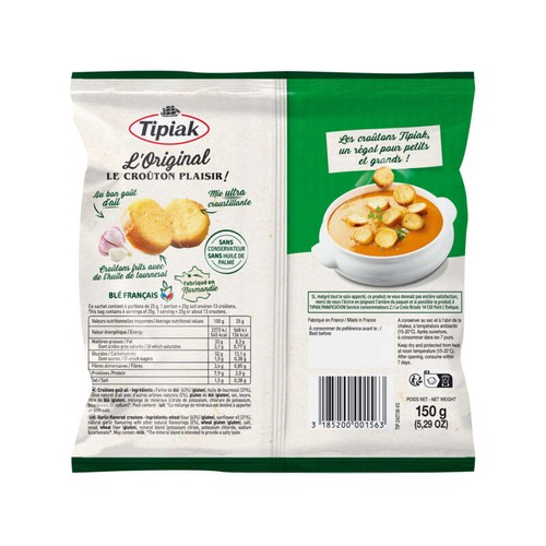Tipiak Croûtons goût ail 150g