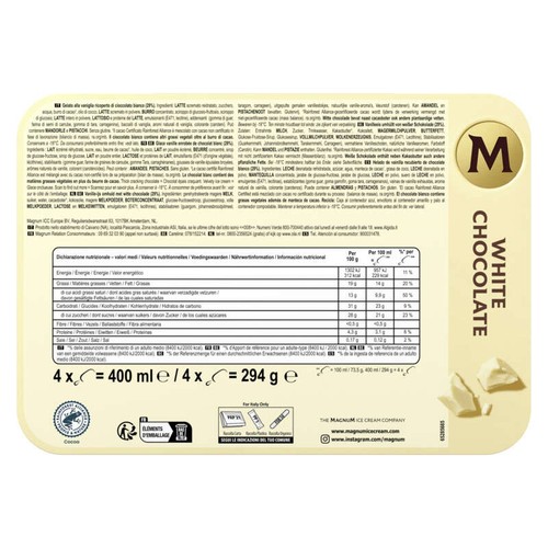 Magnum Glace Bâtonnet Chocolat Blanc 4x100ml