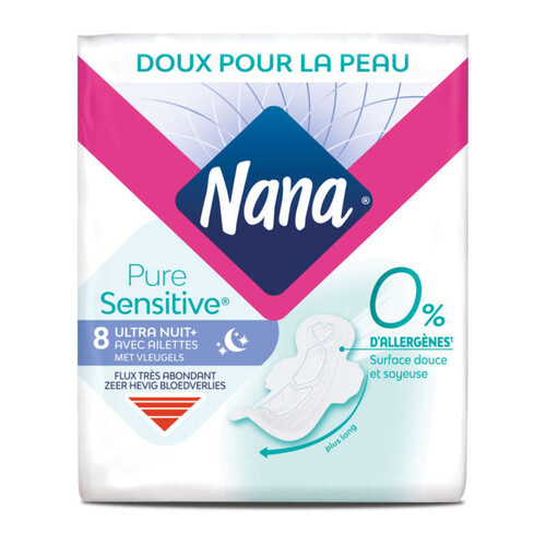 Nana Serviettes Hygiéniques Puresensitive Ultra Nuit Plus X8