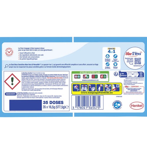 Le Chat Discs Savon de Marseille Aloe Vera x35 Lavages