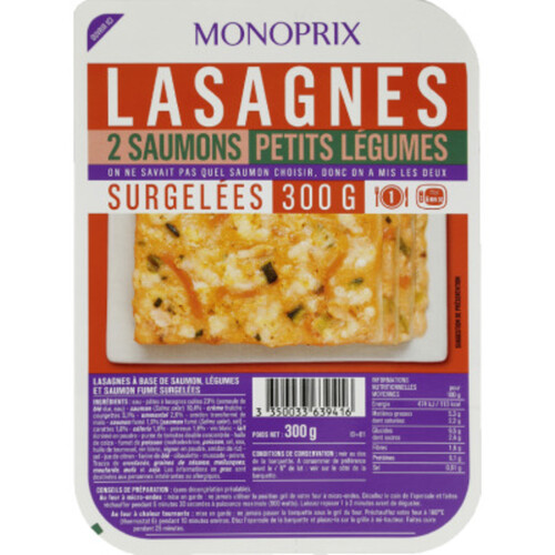 Monoprix Lasagnes 2 Saumons Petits Légumes 300g