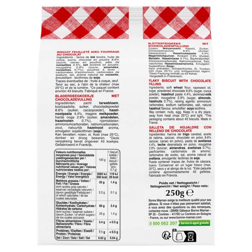 Bonne Maman Petits feuilletés chocolat noisettes 250g