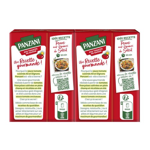 Panzani Sauce Tomate Cuisinée Ail & Oignons Brique 2x210g