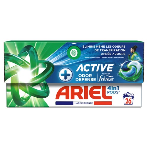 Ariel Pods+ active Odor Défense Febreze x26 doses