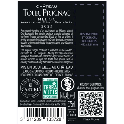 Château Tour Prignac, Aoc Médoc Bordeaux Vin Rouge 37.5cl