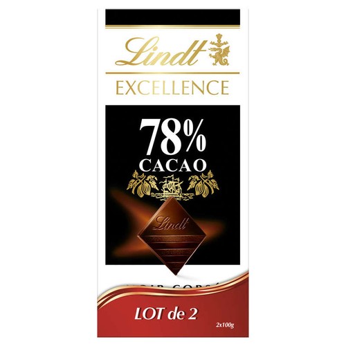 Lindt Excellence Chocolat Noir 78% extra fin traditionnel 2x100g