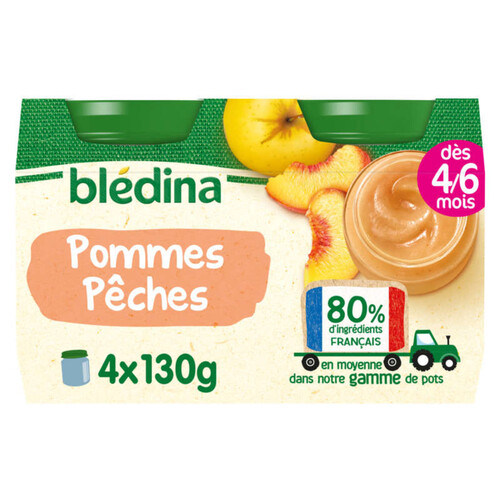 Blédina Pots fruits Pommes Pêches dès 4/6 mois 4x130g