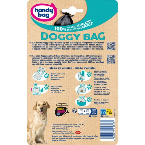 Sacs poubelle doggy bag 3x12 sacs, 100% plastique recyclé, Handy Bag