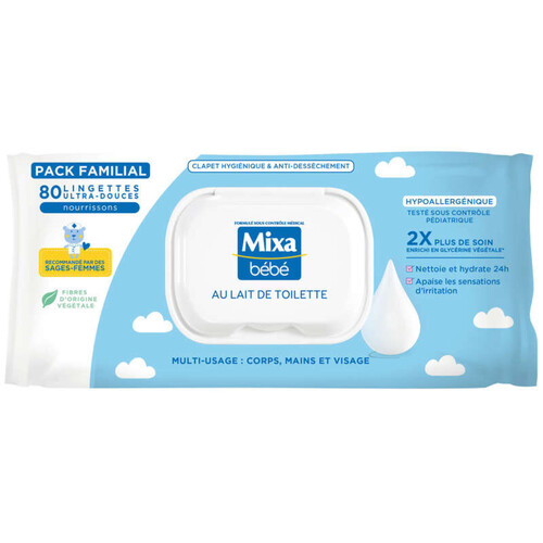 Mixa Bébé Lingettes Ultra-Douces au Lait de Toilette *80