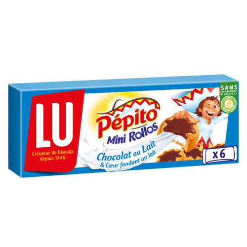 Lu Pepito Mini Rollos Biscuits fourrés et nappés au Chocolat au Lait 225g