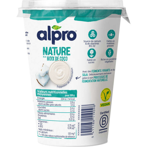 Alpro Dessert Végétal Soja Nature Noix De Coco 500g