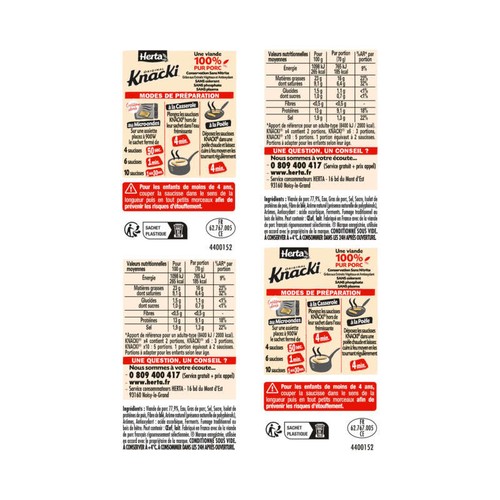 Herta Knacki Saucisses 100% pur porc conservation sans nitrite x10