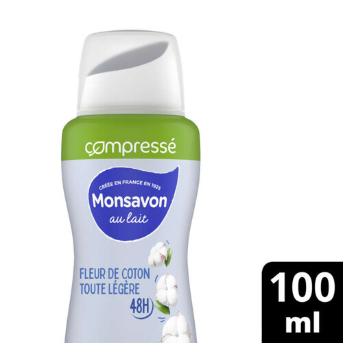 Monsavon Anti-Transpirant Spray Compressé Fleur de Coton Toute Légère 100ml