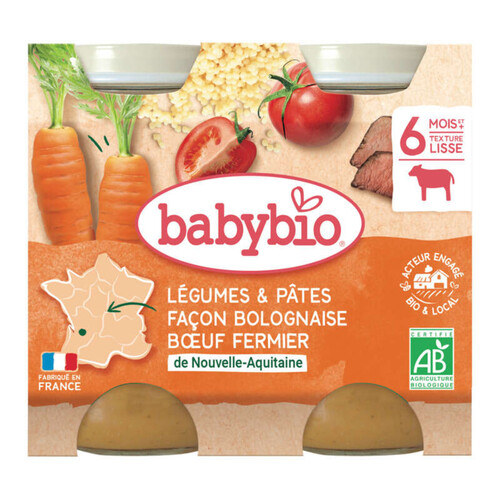 Babybio Légumes & Pâtes Façon Bolognaise 6Mois et+ 2x200g