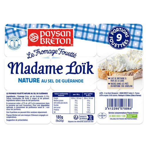 Paysan Breton Le Fromage Fouetté Madame Loïk Nature au Sel de Guérande 180g