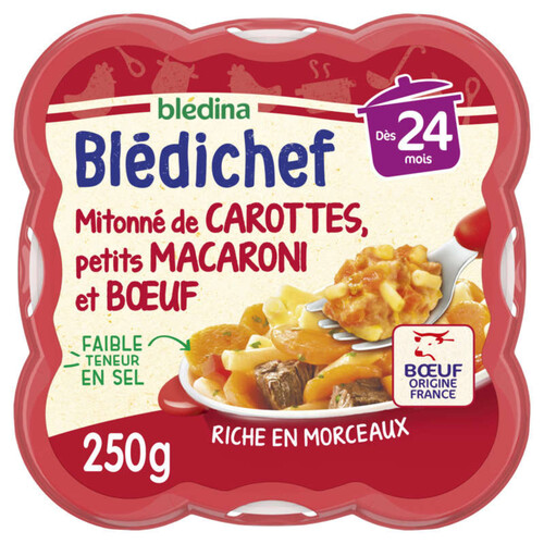 Bledina Bledichef 250G Mitonné De Carottes, Petits Macaroni Et Boeuf Dès 24 Mois