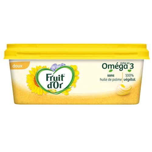 Fruit D'or Margarine Oméga 3 Sans Huile de Palme & 100% végétal Doux 225g