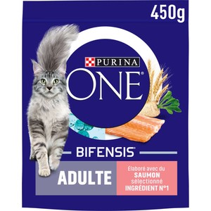 Purina One Croquettes Chat Adulte au saumon et céréales 450g