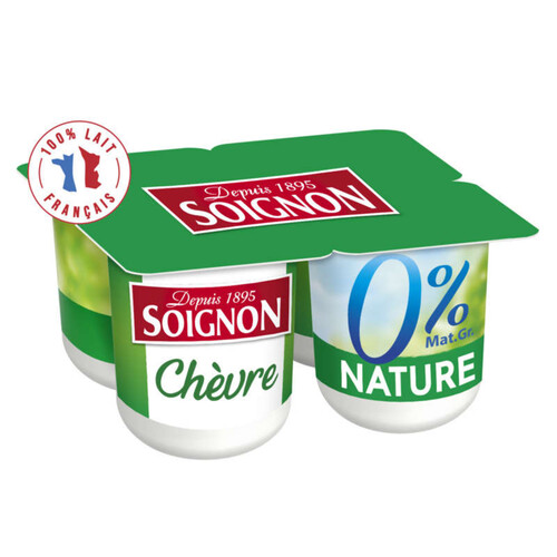 Soignon Yaourt au lait de chèvre nature 0% 4x125g