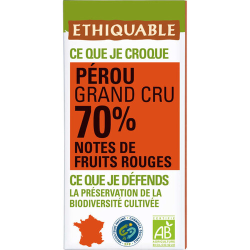 Ethiquable Chocolat Noir 70% Bio 100G