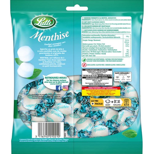 Lutti Menthise Bonbons Fondant Aux 2 Menthes 250g