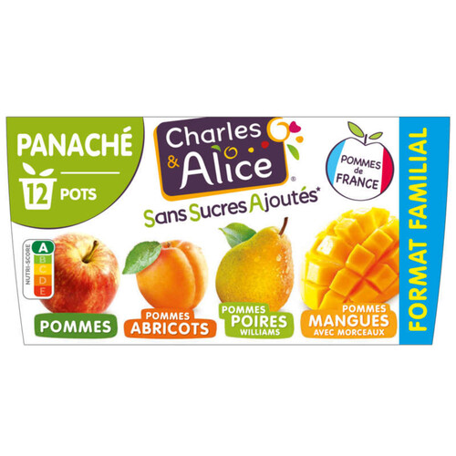 Charles & Alice Panaché de Compotes Sans Sucres Ajoutés 12x 100g