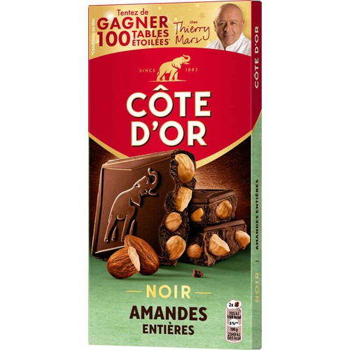 Côte D'Or Tablette Chocolat Noir Aux Amandes Entières 180g