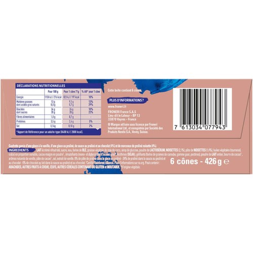 Nestlé Extrême Cônes Vanille Praliné cœur fondant Praliné 6x71g