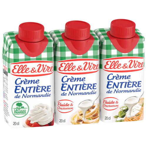 Elle & Vire Crème Entière De Normandie Fluide Et Onctueuse 3x20cl