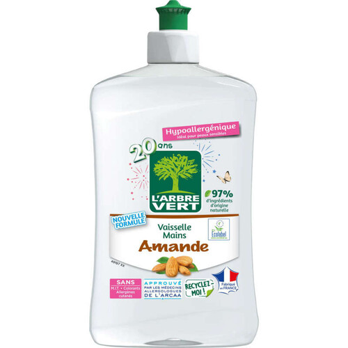 L'Arbre Vert liquide vaisselle ecolabel amande hypoallergénique 500ml
