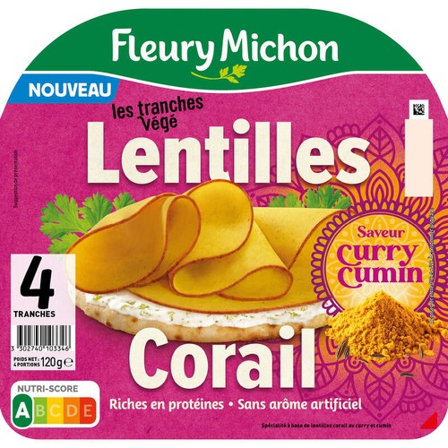 Fleury Michon Lentilles corail Curry Cumin en Tranches x4