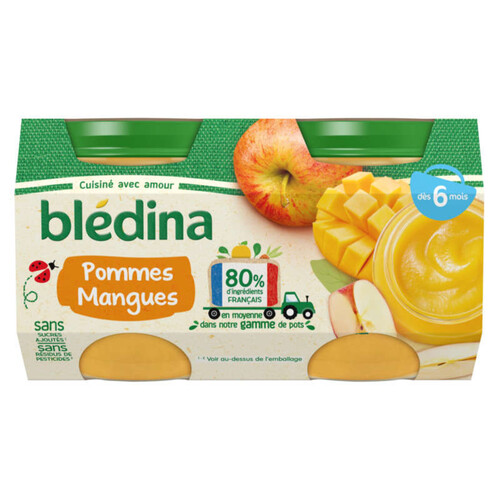 Blédina Pots fruits Pommes Mangues dès 6 mois 4x130g