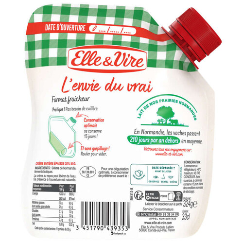 Elle&Vire Crème De Normandie Épaisse Entière 30% De Matière Grasse 33cl