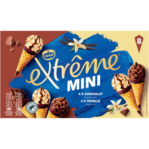 Extrême Mini Cônes de Glace Vanille Chocolat Boite x8 312g