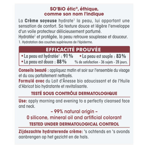 SO'BiO étic Crème Soyeuse Hydratante Lait d'Anesse 50ml