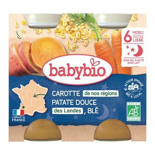 [Par Naturalia] Babybio Petits Pots Carotte et Patate Douce 6M 2x200g Bio