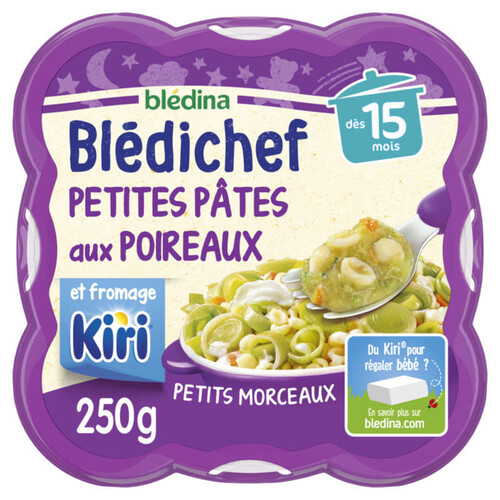 Blédichef Petites Pâtes aux Poireaux et fromage Kiri dès 15 mois 250g