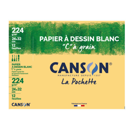 Canson Papier À Dessin Blanc C À Grain, 24X32Cm, 224Gr/M², 12 Feuilles