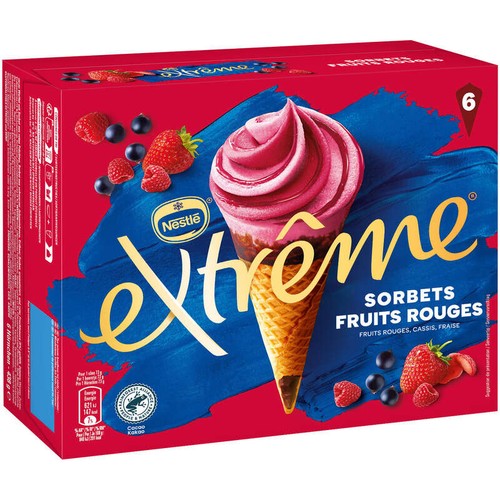 Nestlé Extrême Cônes glacés sorbets fruits rouges x6 426g