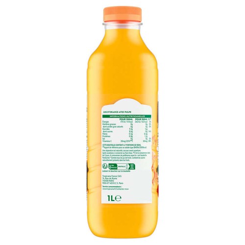 Tropicana Pur Jus d'Orange avec Pulpe Pressée 1L