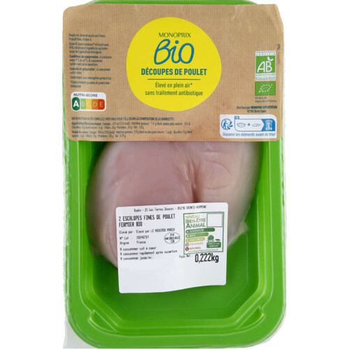 Monoprix Bio Escalope Fine De Poulet Fermier Bio 235g