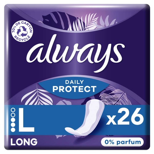 Always Dailies protect protège-slips long 0% de parfum 26 unités