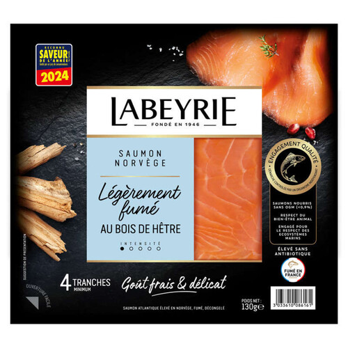 Labeyrie Saumon Atlantique Légèrement fumé de Norvège 4 tranches 130g