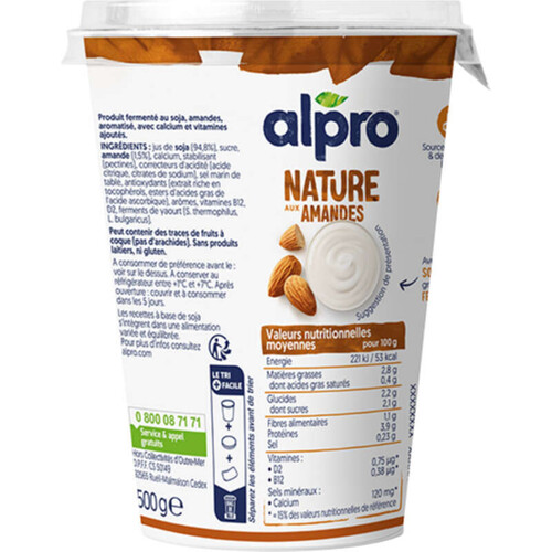 Alpro Dessert végétal nature aux amandes soja 500g