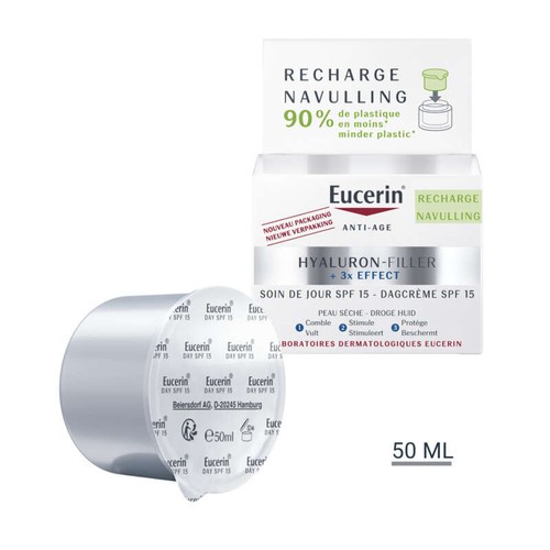 Eucerin Hyaluron-Filler + 3x Effect Soin de Jour SPF15 Peau Sèche Recharge 50ml