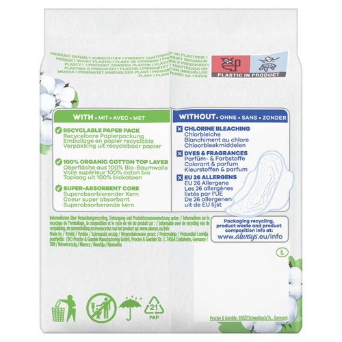 Always Cotton Protection Serviettes Hygiéniques 100% Coton T. 2 long x9
