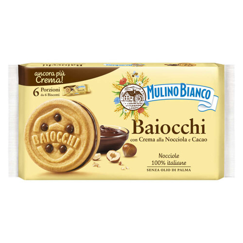 Mulini bianco biscuits baiocchi nocciola snack 336g