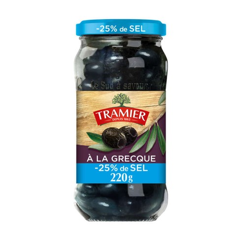 Tramier Olives Noires Grecques -25% sel 220g